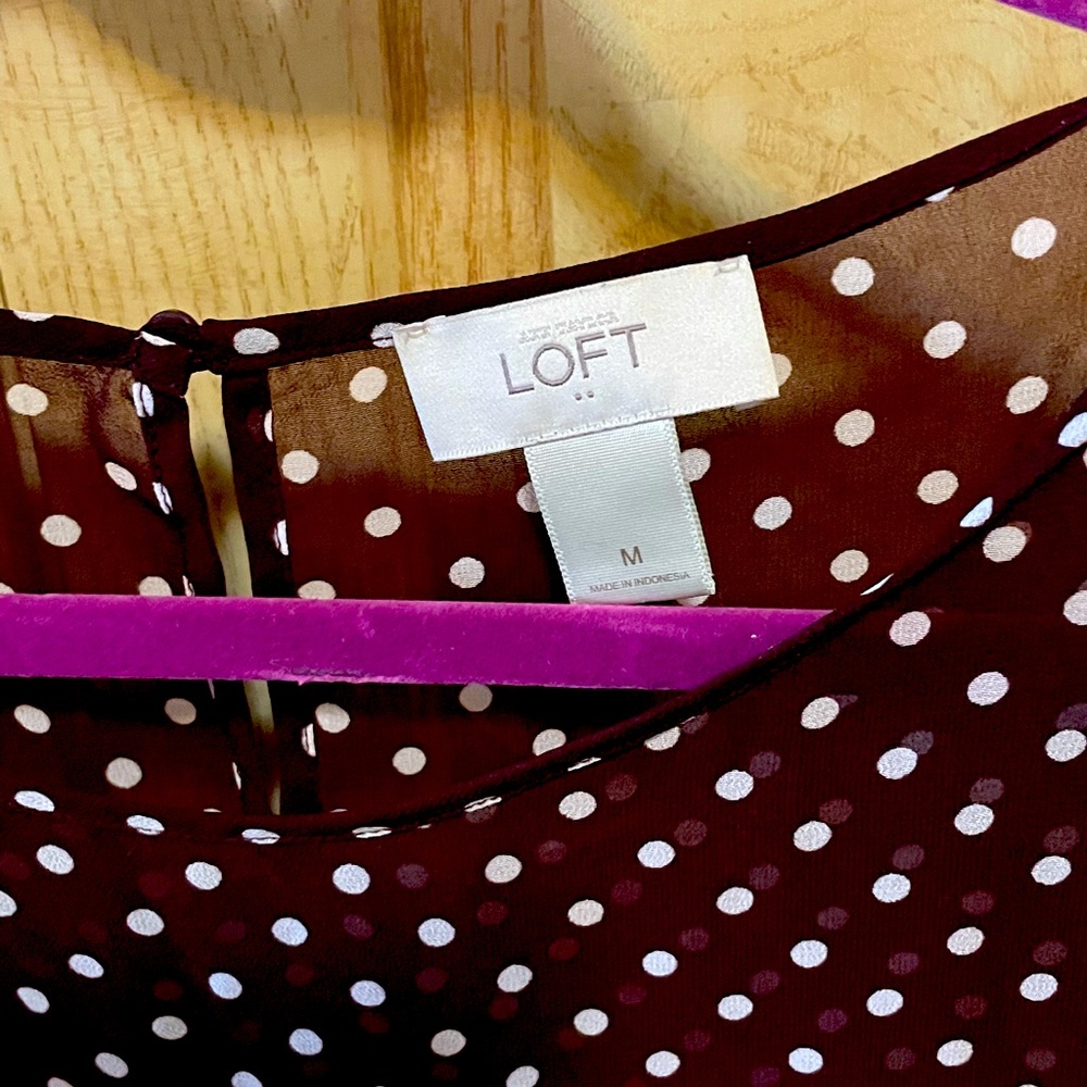 Loft sheer brown polka dot blouse size M